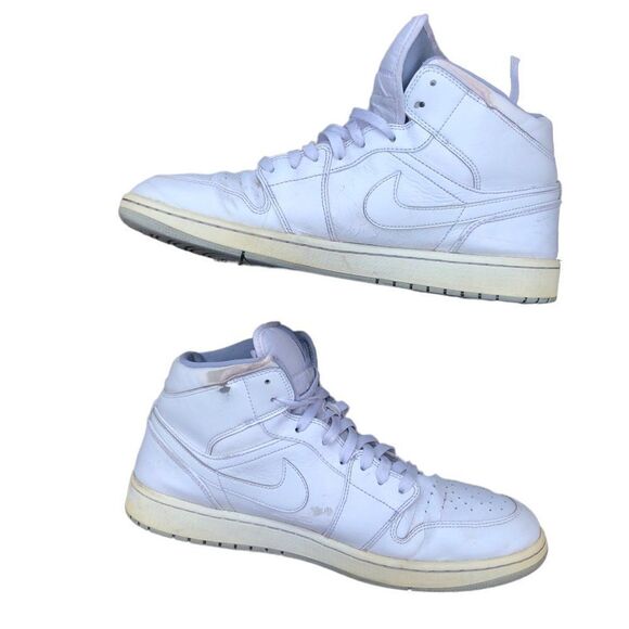 2016 Nike Air Jordan 1 Mid White Wolf Grey Size 13 - Picture 5 of 14